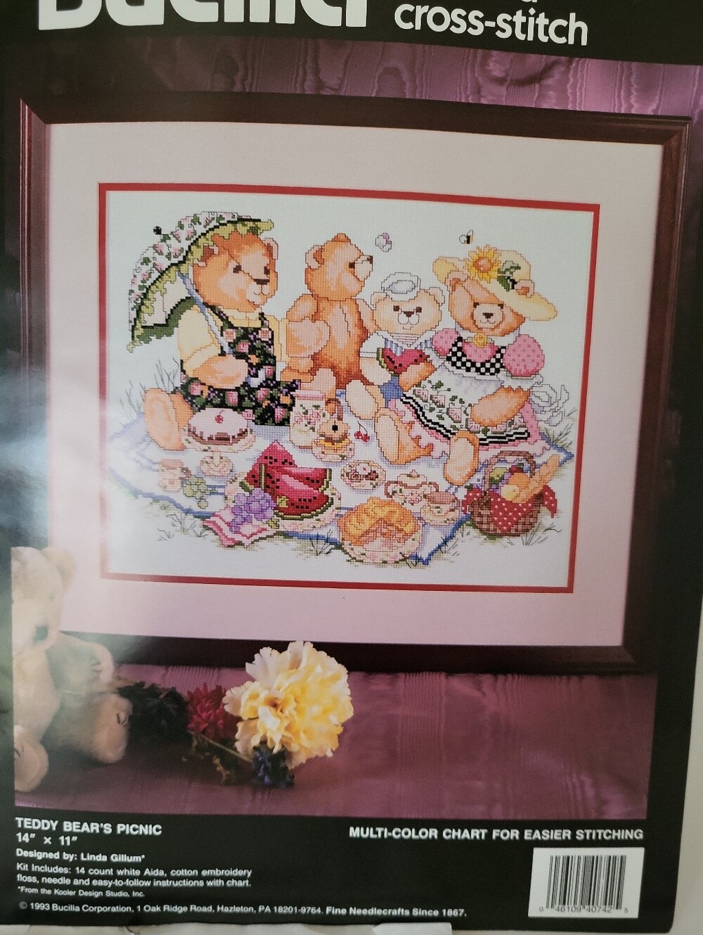 Bucilla Counted Cross-Stitch Teddy Bears Picnic Kit 14" x 11" Linda Gillum 40792